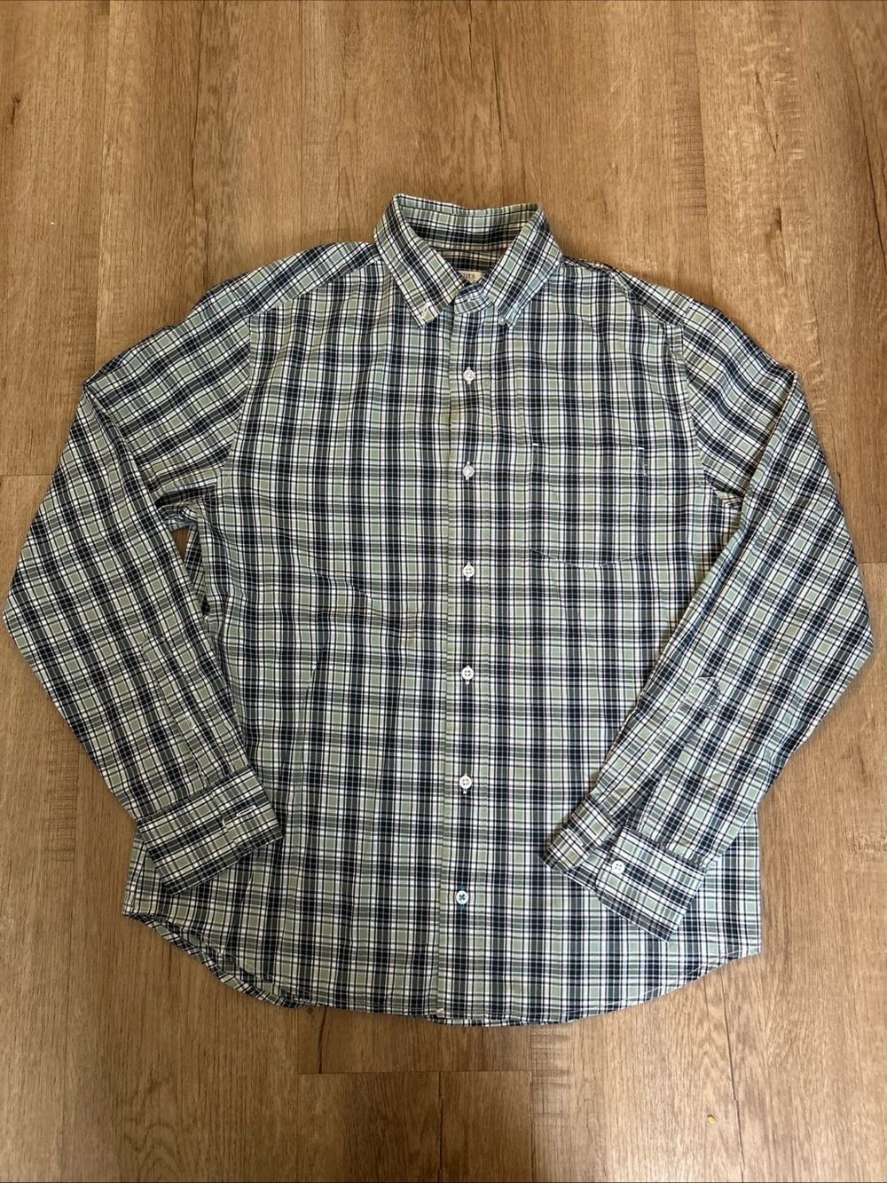 Boys Crewcuts Size 14 Green/White Plaid Long Sleeve Button Down Shirt 100%Cotton